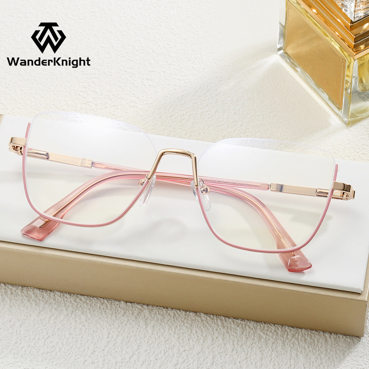 Rectangular Blue Light Glasses for Women – Thin Metal Half-Frame Myopia Eyewear