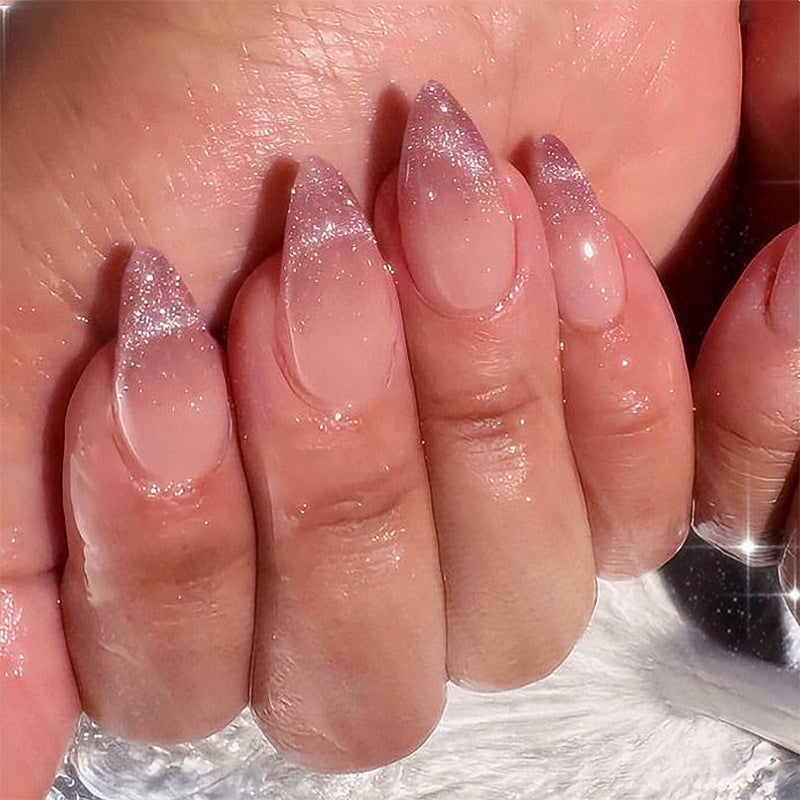 Glossy Pink Ombre Press-On Nails – Elegant Oval Acrylic Glue-On Tips