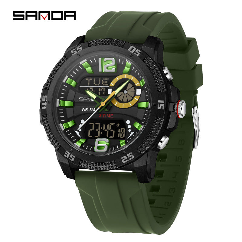 Sanda Dual Display Student Watch – Sports Watch with Alarm, Stopwatch & Luminous Pointer