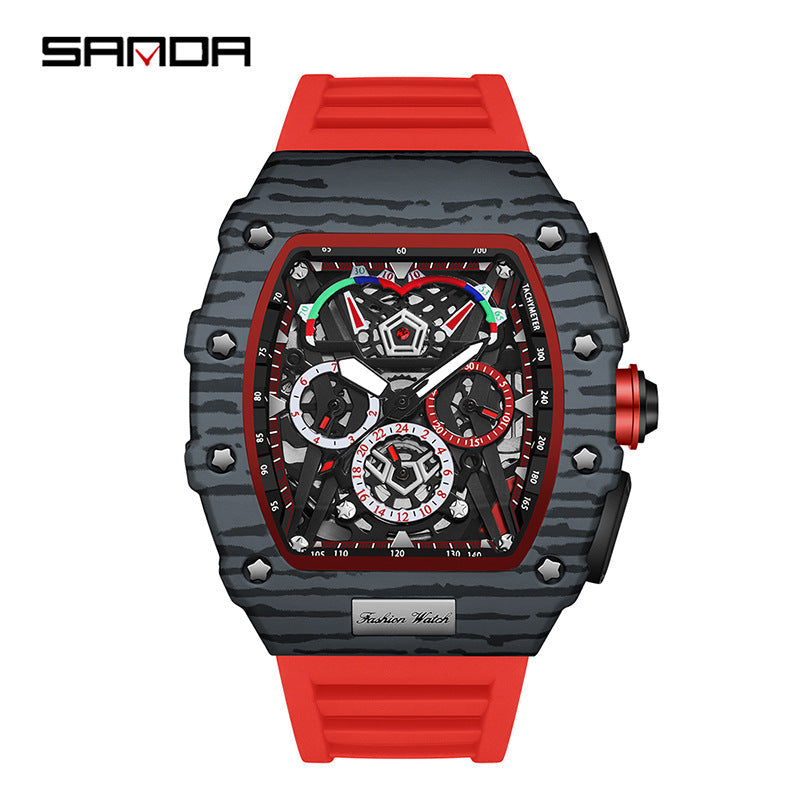 Sanda Men’s Barrel-Shaped Automatic Mechanical Watch – Luminous Hollow Dial