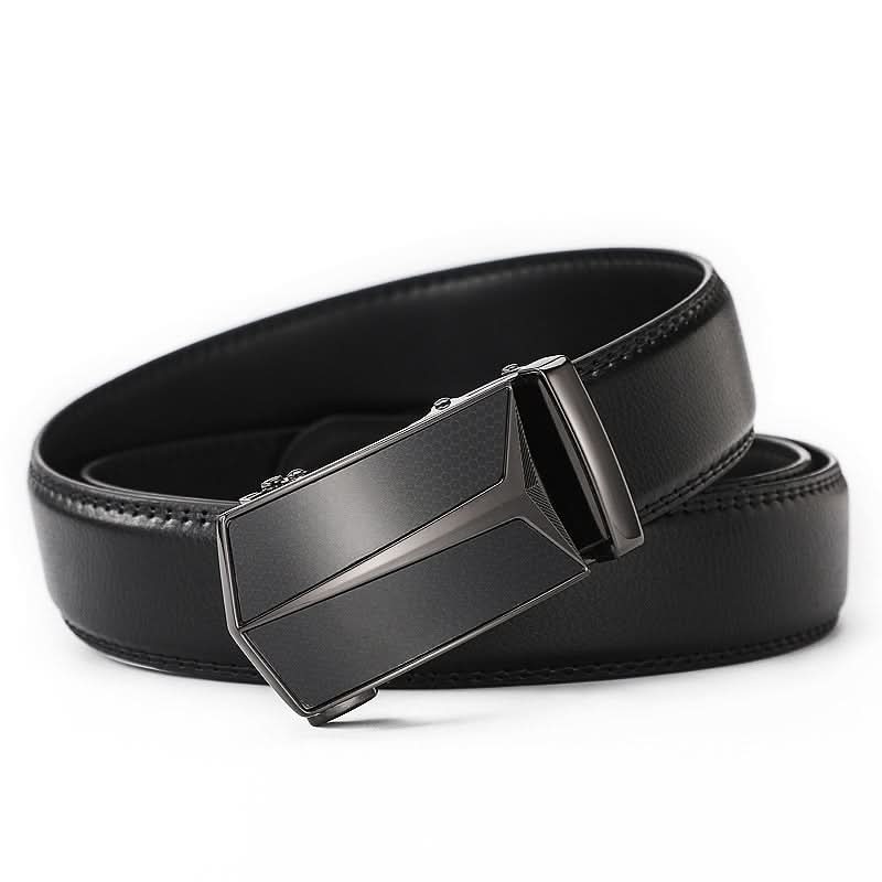 Men’s Leather Automatic Buckle Belt – Black Classic Business Belt
