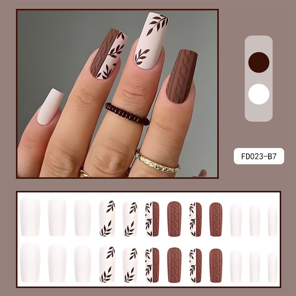 Leaf Press-On Nails – Long Square Matte Acrylic Nail Tips, Earthy Textured Glue-On Set