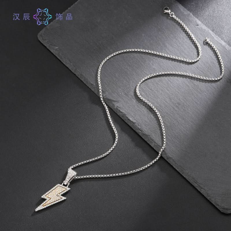 Men’s Hip-Hop Lightning Necklace – Diamond-Studded Chain