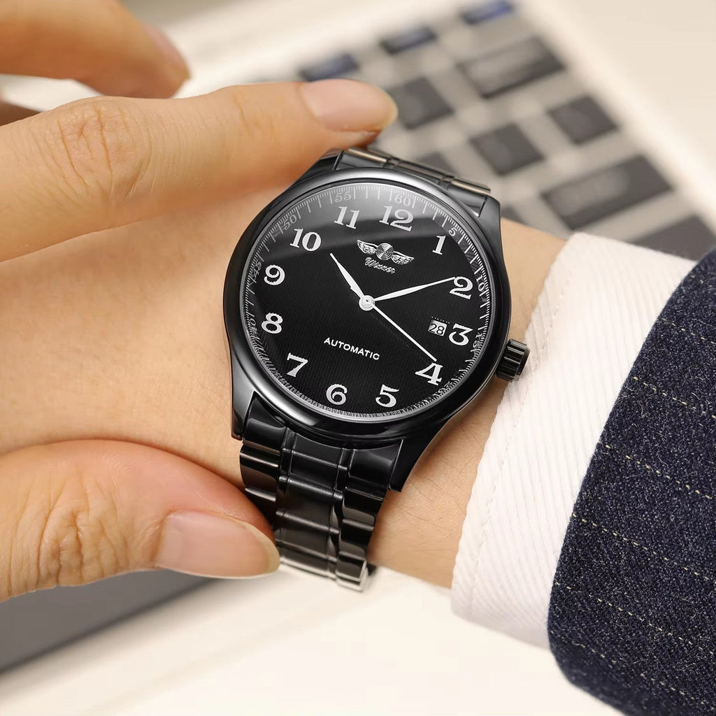T-Winner Men’s Black Automatic Mechanical Watch – Classic Calendar Display