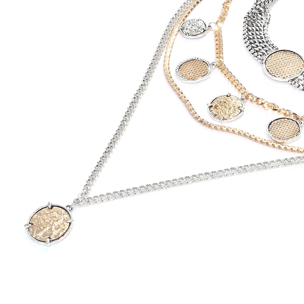 Layered Geometric Coin Pendant Necklace – Multi-Layer Statement Jewelry for Women