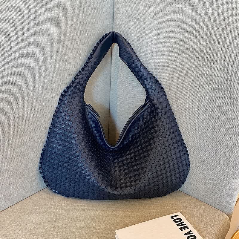 Women's Woven Shoulder Bag – Handbag with Zipper Closure and Inner Pockets