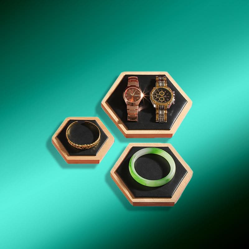 Hexagonal Bamboo & Wood Jewelry Display Tray Set