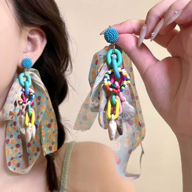 Colorful Shell Tassel Earrings for Women – Geometric Holiday Statement Jewelry