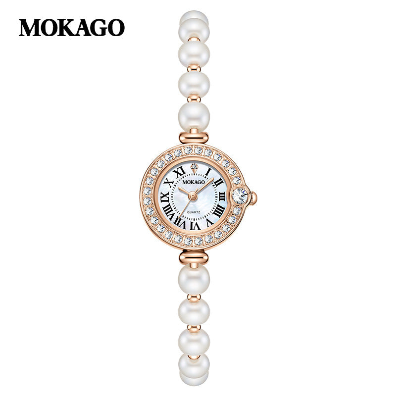 MOKAGO Pearl Women’s Watch –Quartz Watch with Diamond Accents & Waterproof Design