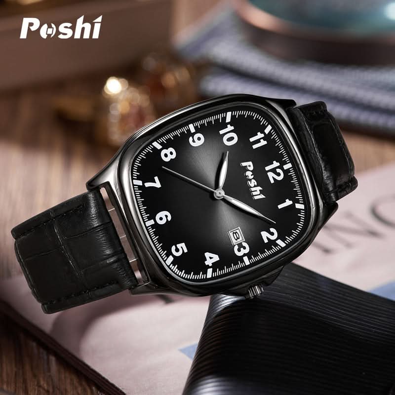Men’s Retro Square Quartz Watch –  Luminous Display & Calendar