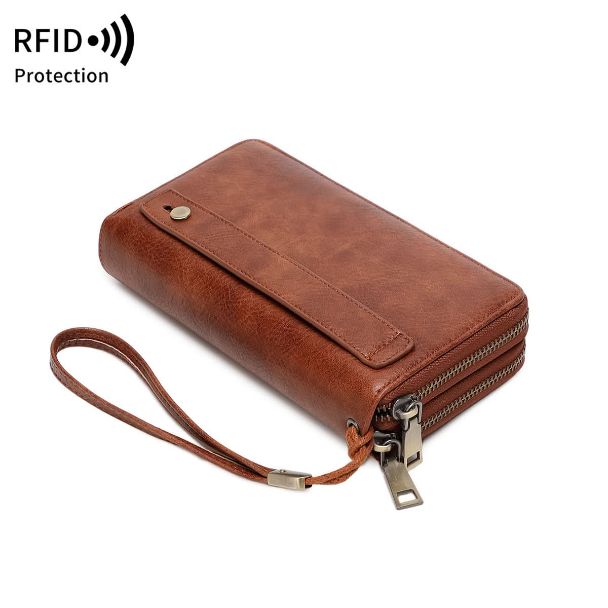 Men's RFID Blocking PU Leather Wallet – Double Zipper Clutch