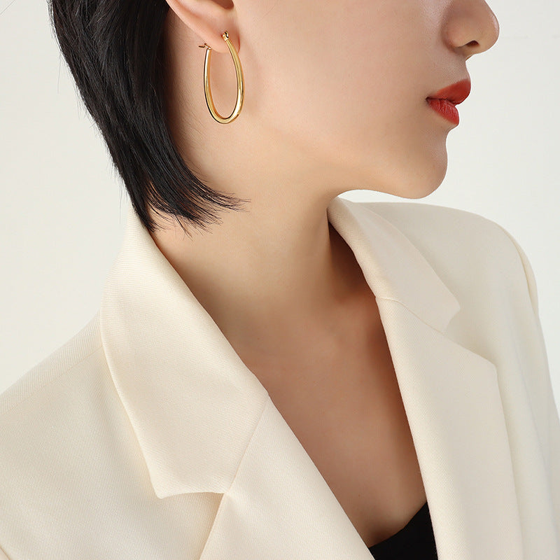 Gold U-Shaped Hoop Earrings for Women – Titanium Steel, Geometric