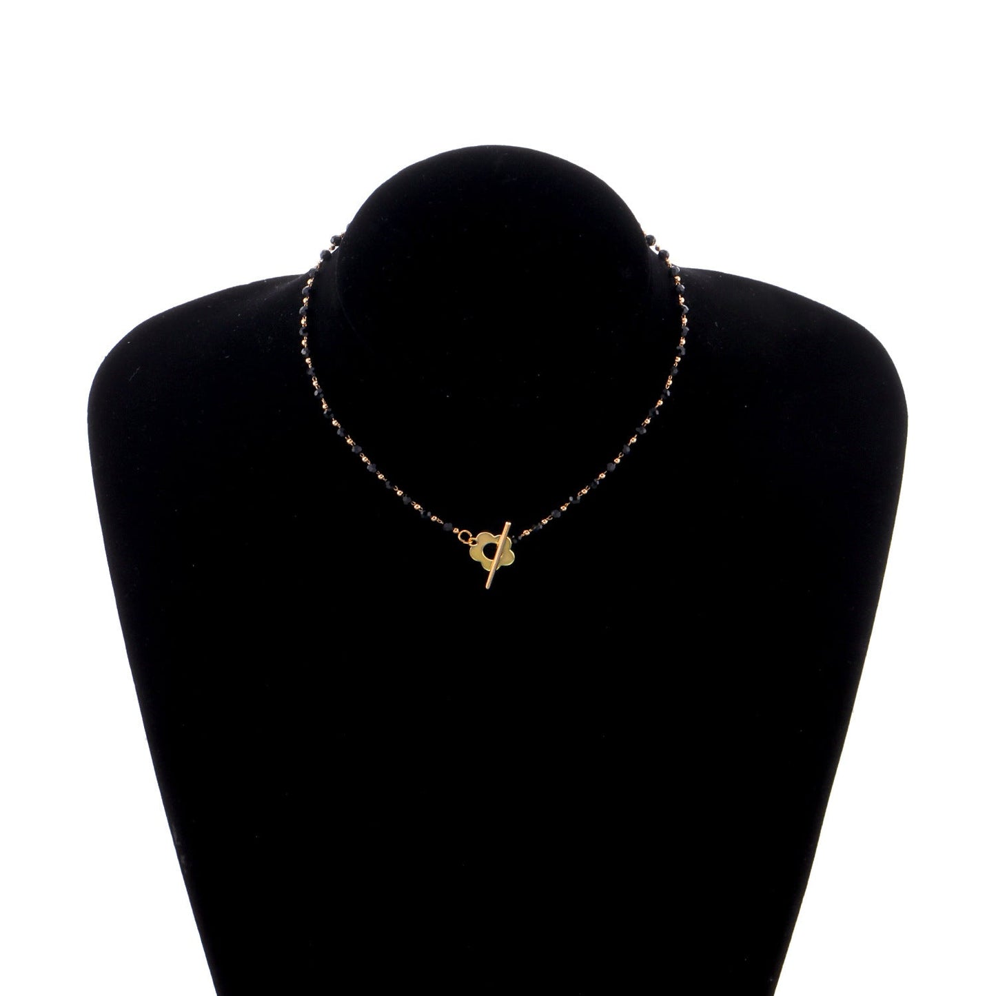Black Crystal Beaded Flower Necklace for Women – Minimalist Short Choker Jewelry
