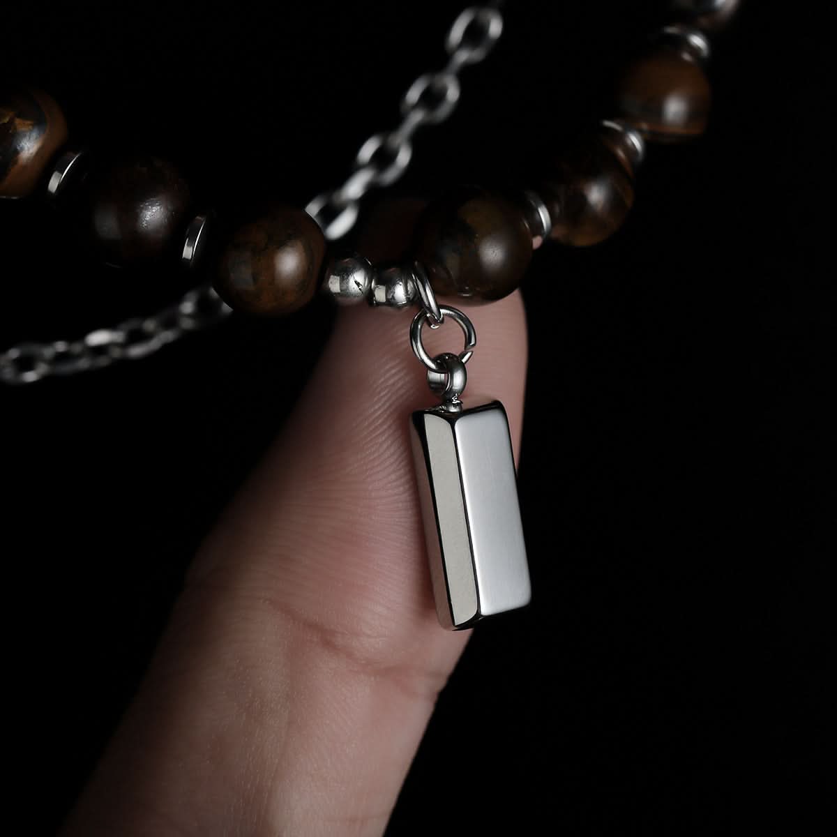 Men’s Tiger Eye Stone Necklace – Geometric Square Pendant