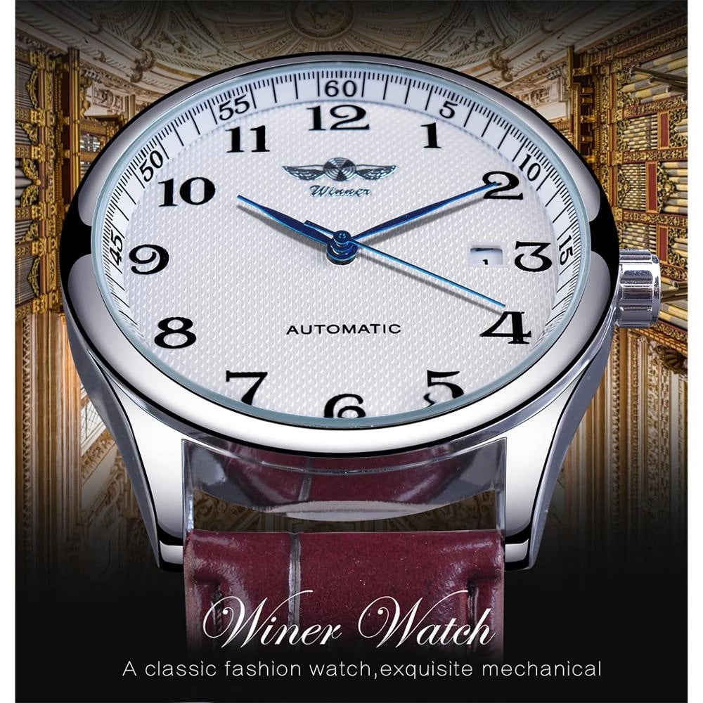 T-Winner Men’s Automatic Mechanical Watch – Business Leather Strap with Calendar