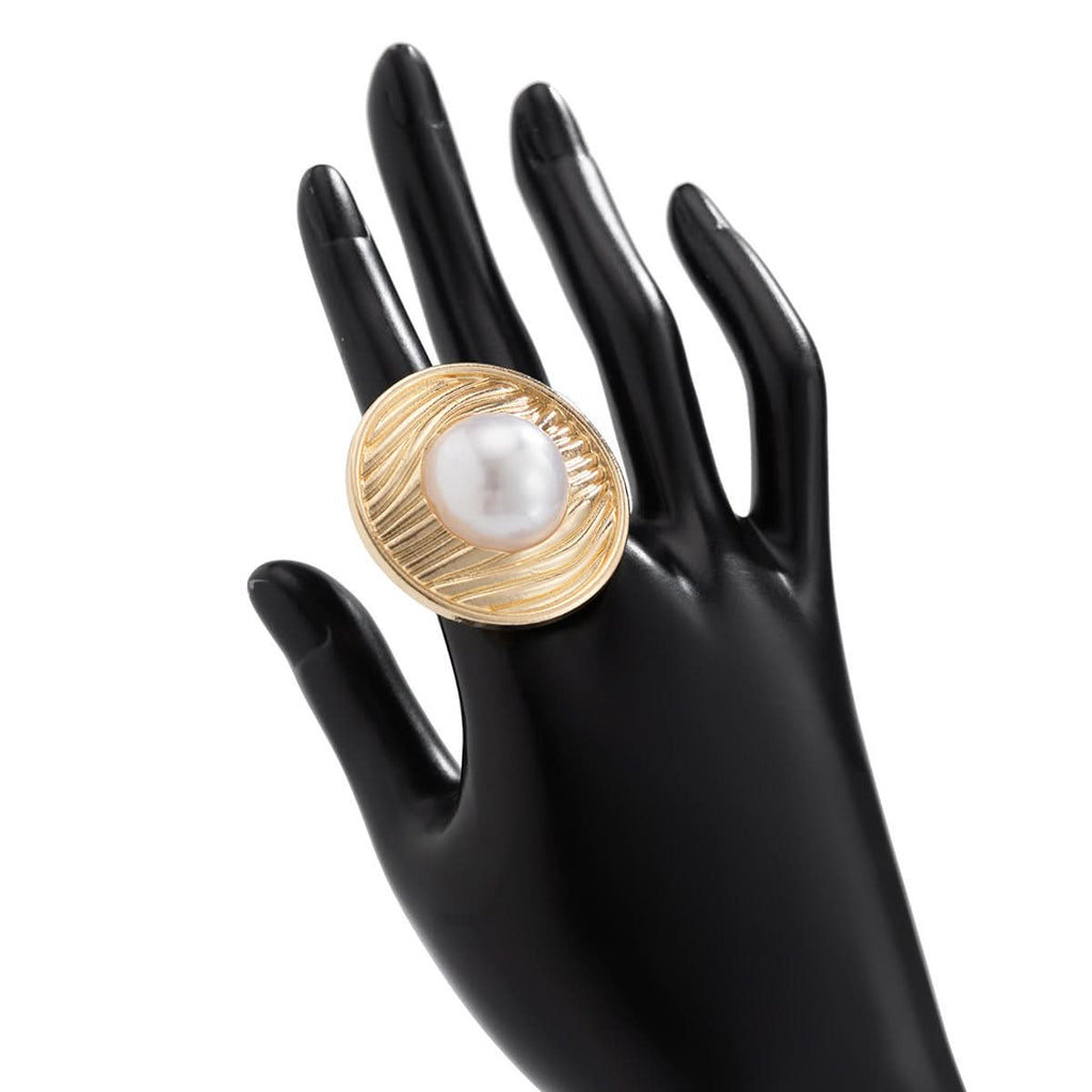 Women's Exaggerated Pearl Open Ring – Geometric Gold & Silver Statement Jewelry