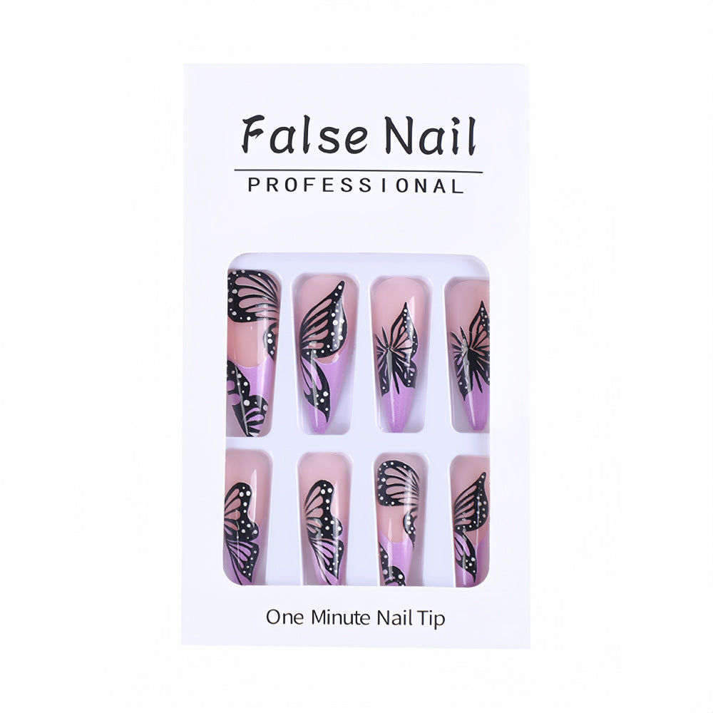 Long Stiletto Butterfly Press-On Nails – Trendy Purple Wing Design, Acrylic Glue-On Set