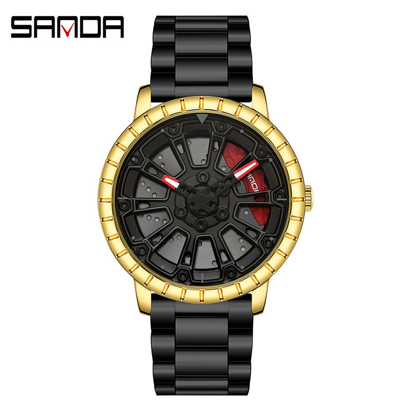 Sanda Men’s Quartz Watch – Hollow Dial, Stainless Steel Band, Waterproof Timepiece