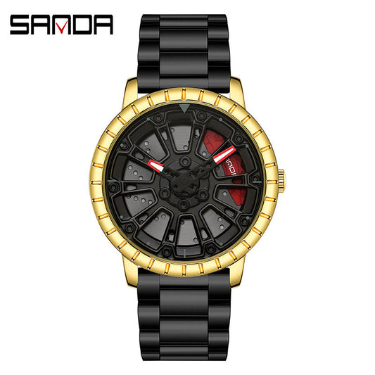 Sanda Men’s Quartz Watch – Hollow Dial, Stainless Steel Band, Waterproof Timepiece