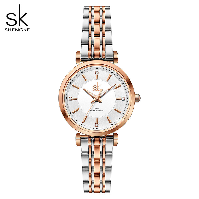 SK Women’s Business Quartz Watch – Diamond Accent, Thin Strap, 30M Waterproof