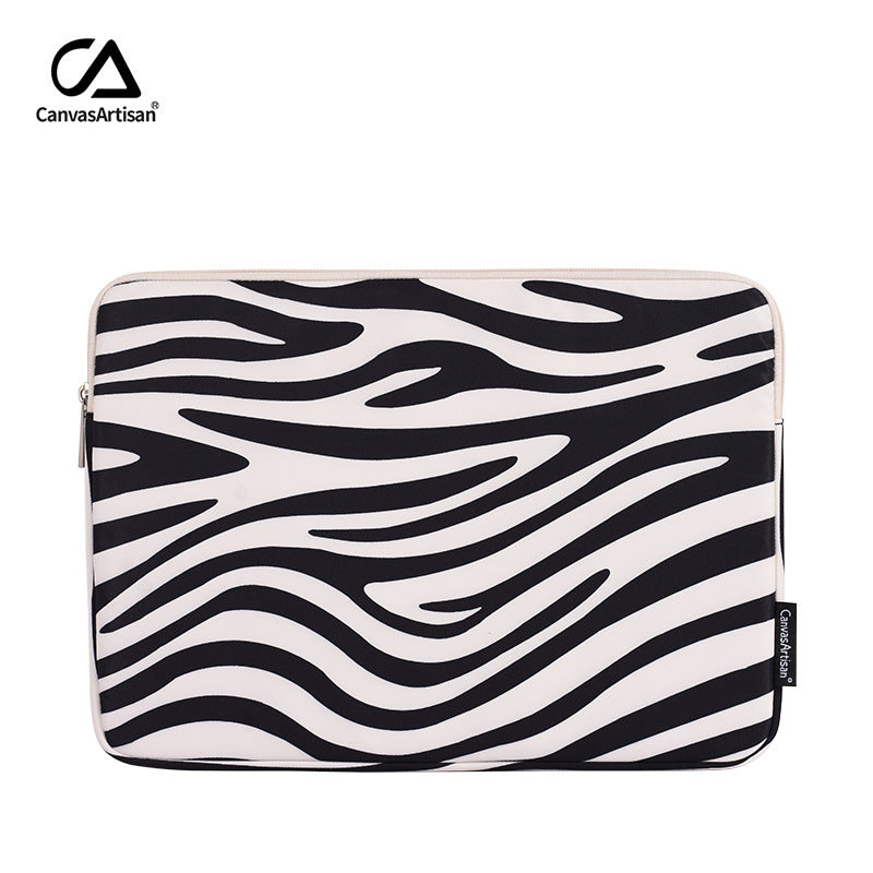 White-Black Zebra Waterproof Laptop Bag – Animal Stripe Sleeve, Shock-Resistant Polyester Cover