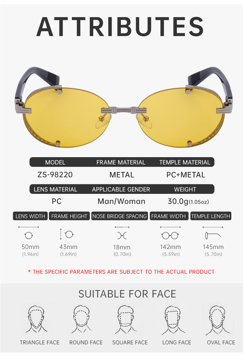 Retro Oval Frameless Sunglasses – Punk Street-Style Fashion Shades for Men & Women