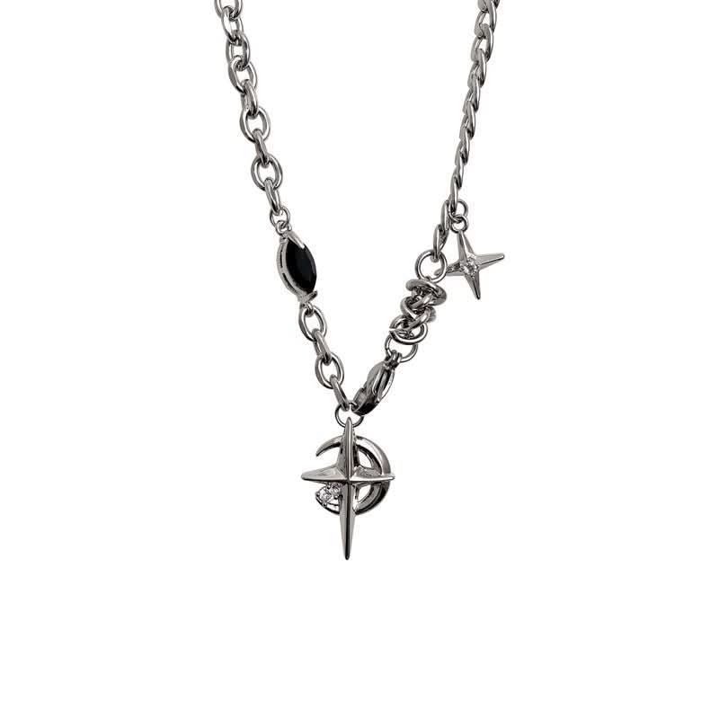 Men’s Hip-hop Style Titanium Steel Star & Moon Pendant Necklace