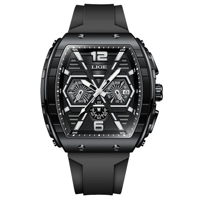 Men’s Barrel-Shaped Sports Watch – Luminous Hands, Calendar Display