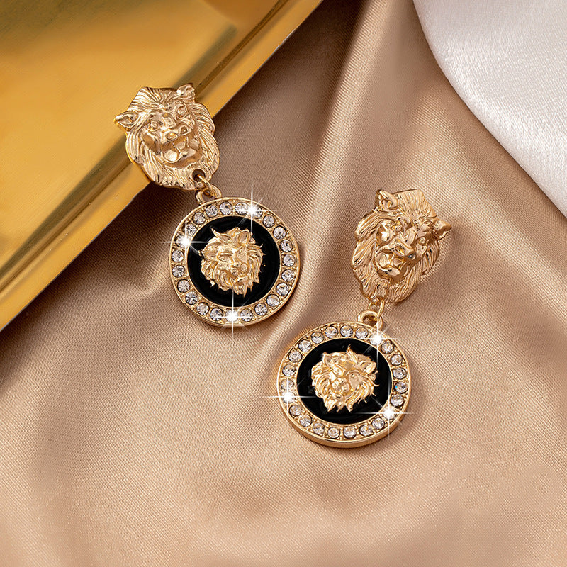 Lion Head Earrings for Women – Gold Plated Retro Statement Jewelry