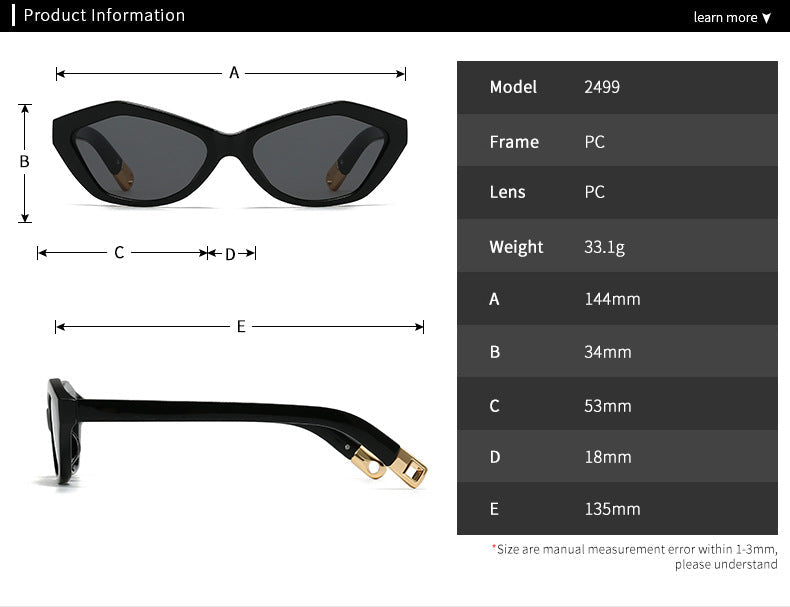 Angular Cat Eye Sunglasses – Modern Retro Design with Stylish Temple Detailing