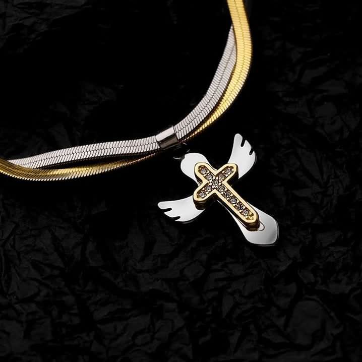 Men’s Two-Tone Cross Pendant Necklace – Snake Bone Chain