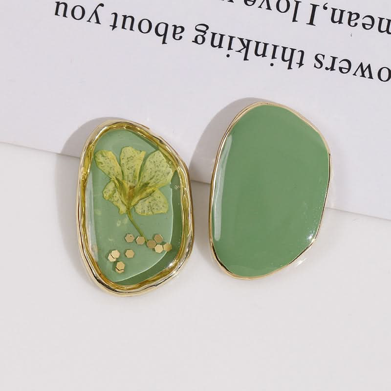 Pearl Oval Quicksand Green Leaf Earrings - DIY Jewelry Accessories (Set of 6 pcs.)