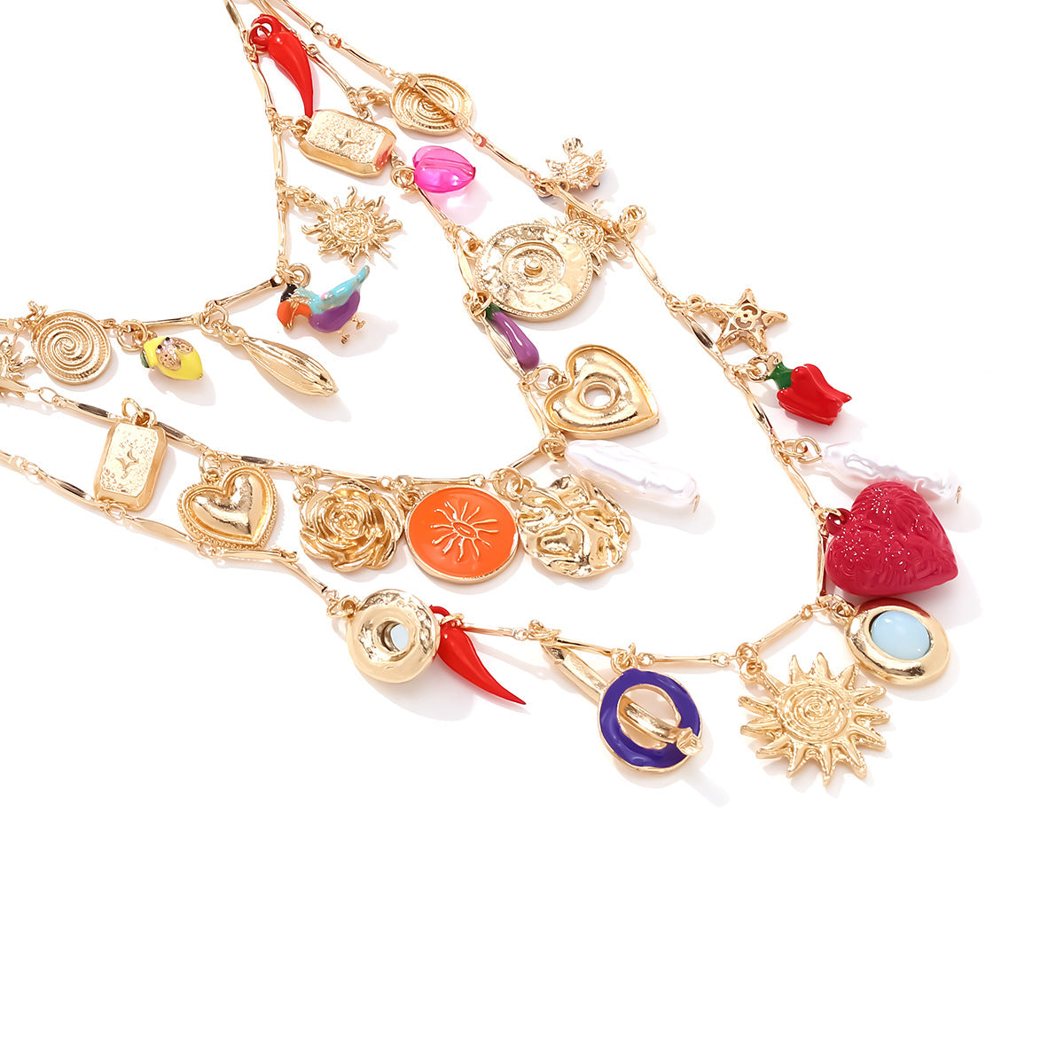 Boho Multi-Layered Beaded Necklace – Colorful Heart & Pearl Jewelry for Women