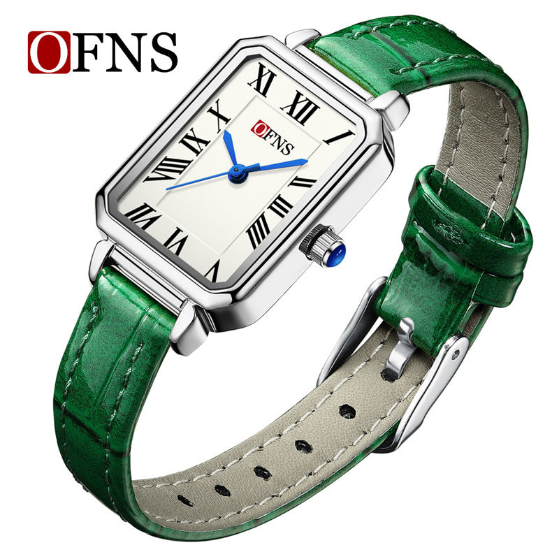 OFNS Women’s Square Quartz Watch – Roman Dial, Leather Strap & Waterproof Design