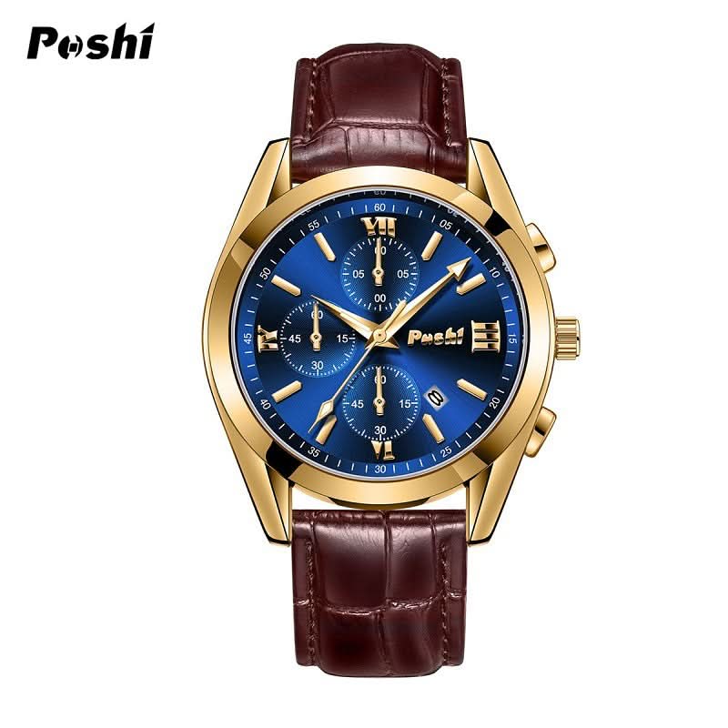 Men’s Luminous Dial Quartz Watch – Leather Strap, Calendar