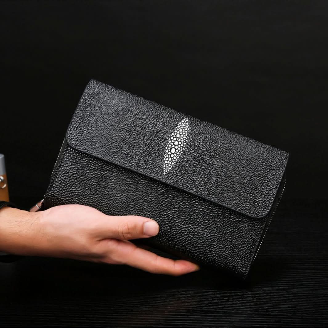 Men's PU Leather Business Clutch – Double Zipper Multi-Card Slot