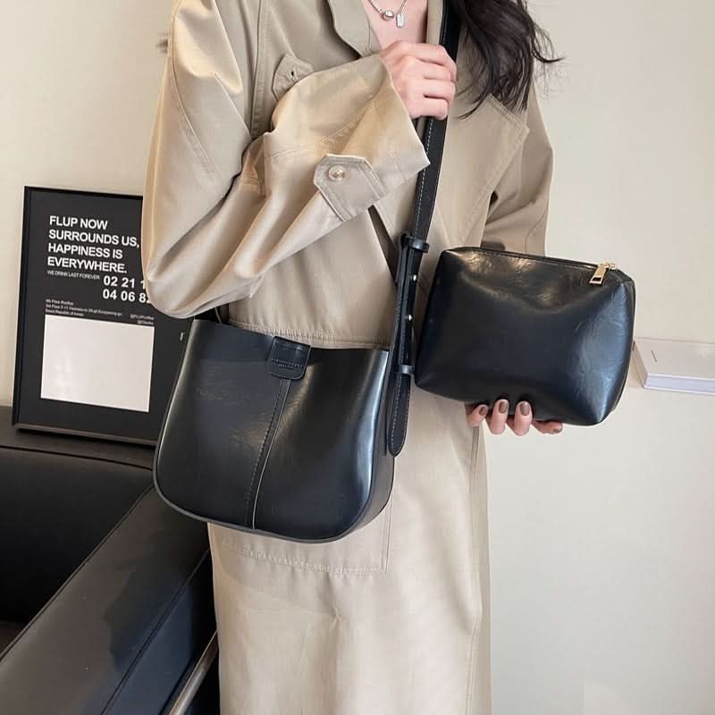 Women's Retro PU Leather Bucket Shoulder Bag – With Magnetic Closure