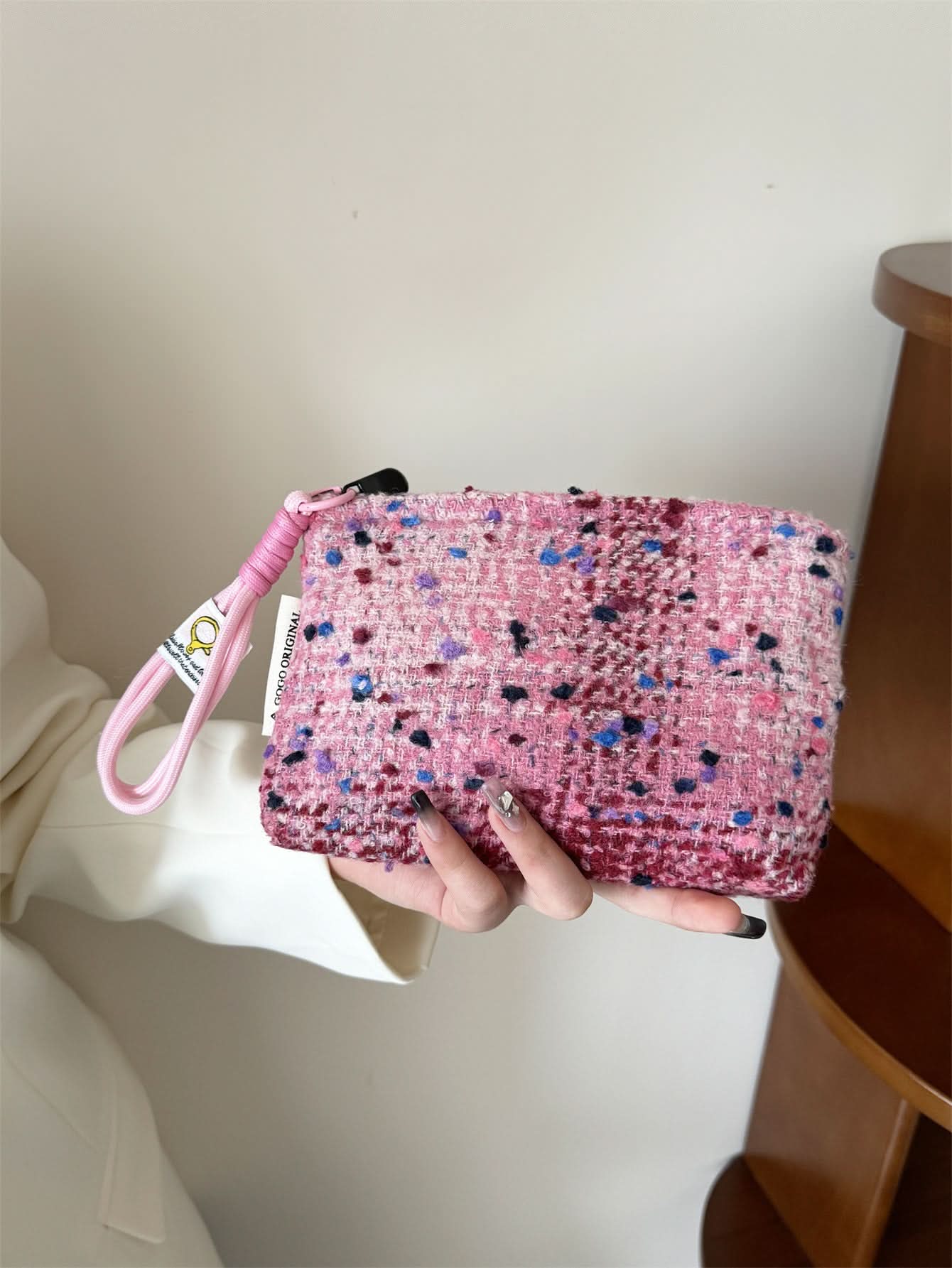 Woolen Chanel-Inspired Cosmetic Bag – Portable Organizer for Women