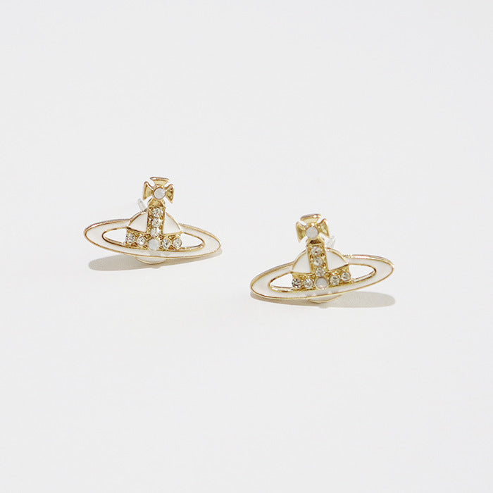 Saturn Constellation Earrings – Gold Alloy Clip-On Jewelry