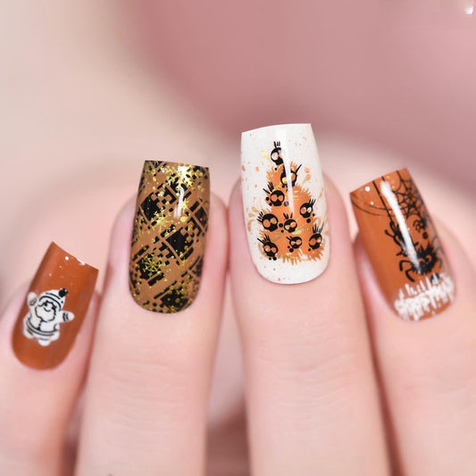 Halloween Press-On Nails – Spooky Skeleton & Skull Design, Square Acrylic Set