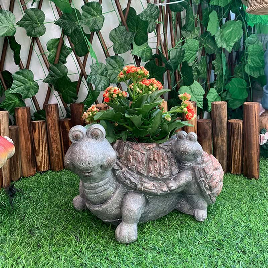Turtle Flower Pot Garden Sculpture Ornament