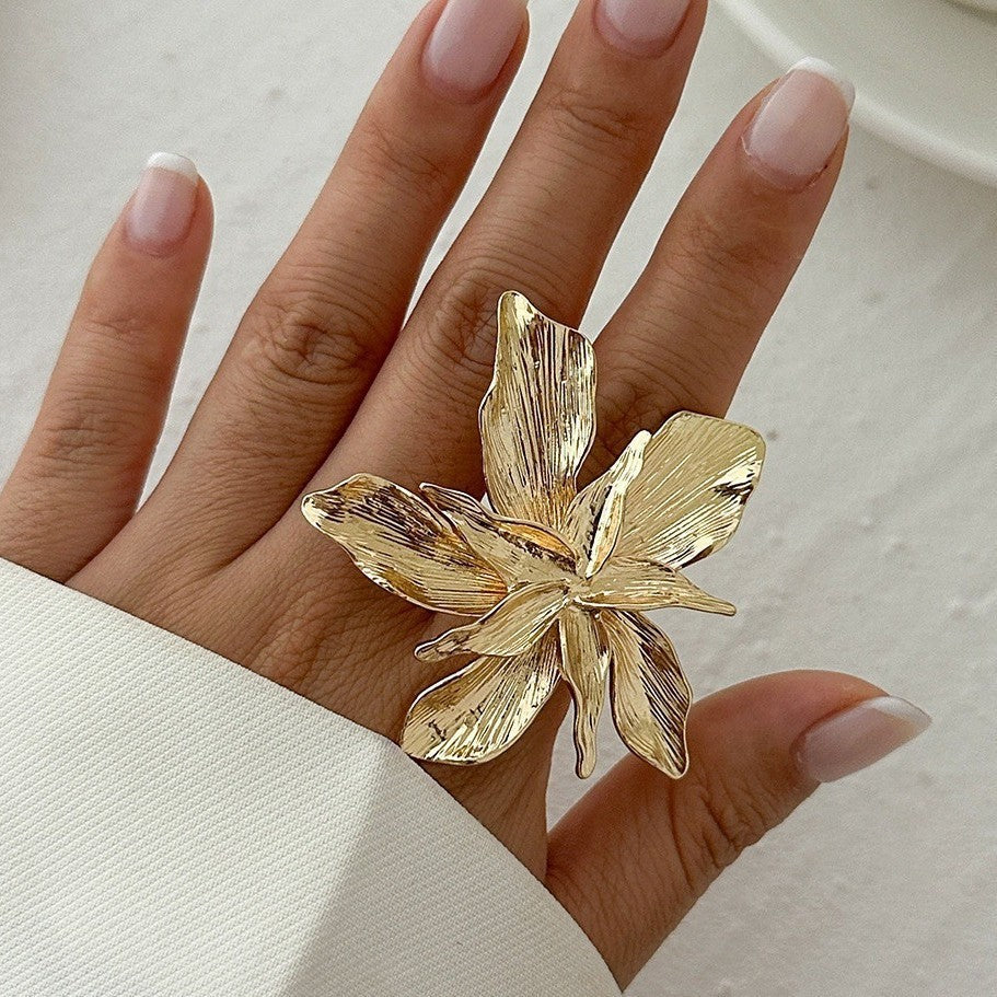 Irregular Flower Ring Set – 4-Piece Gold Alloy Women’s Rings, Trendy Statement Jewelry