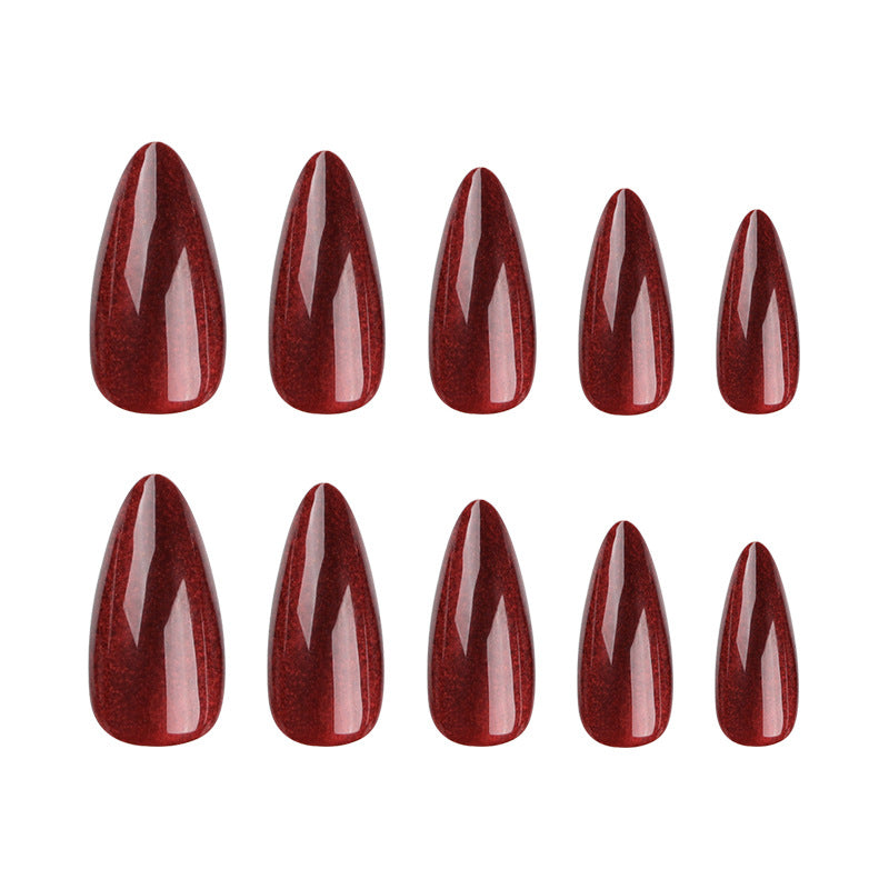 Red Cat Eye Press-On Nails – Long Almond Glitter Ombre Nail Set
