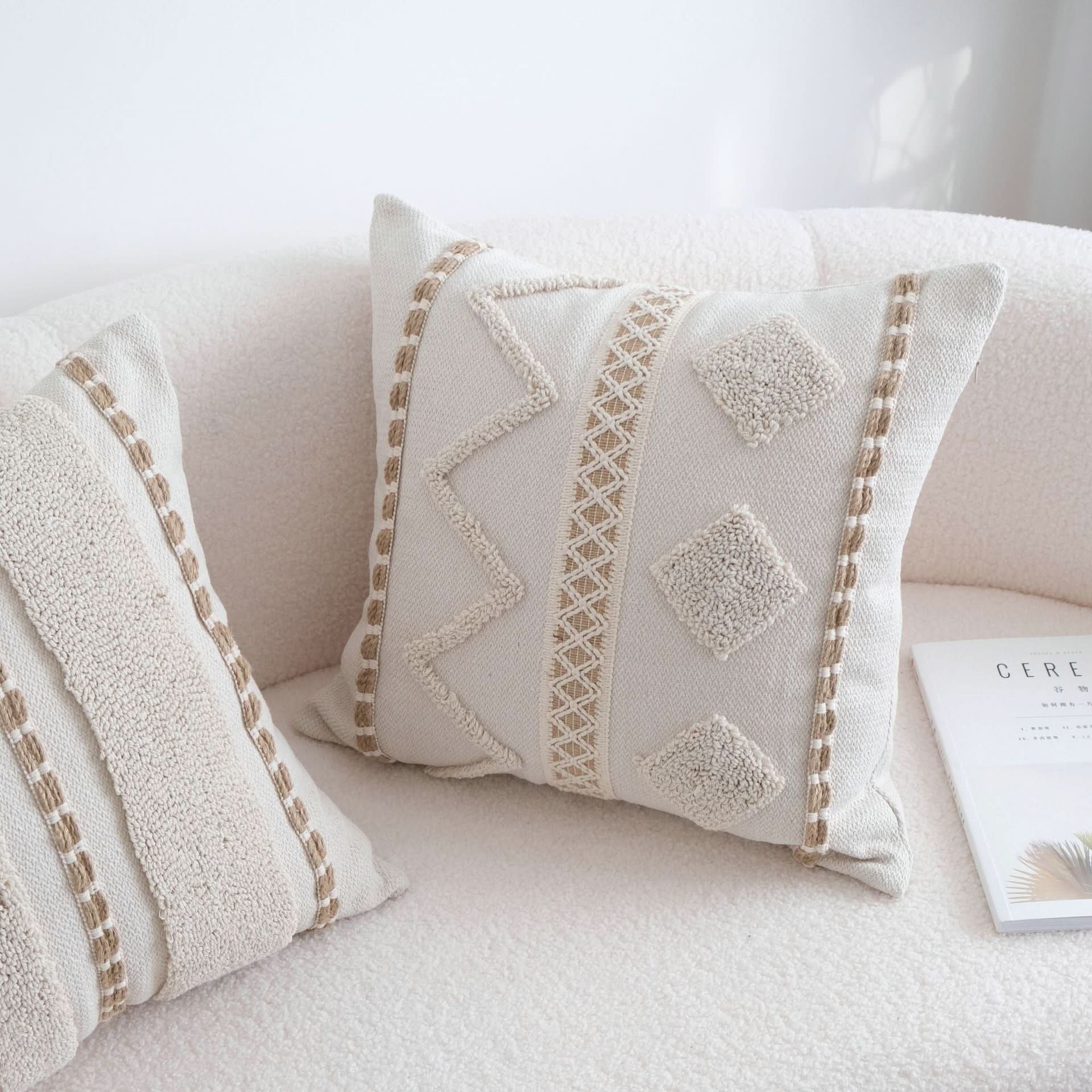 Wabi-Sabi Style Loop Velvet Pillow - INS Embroidered Cushion Cover