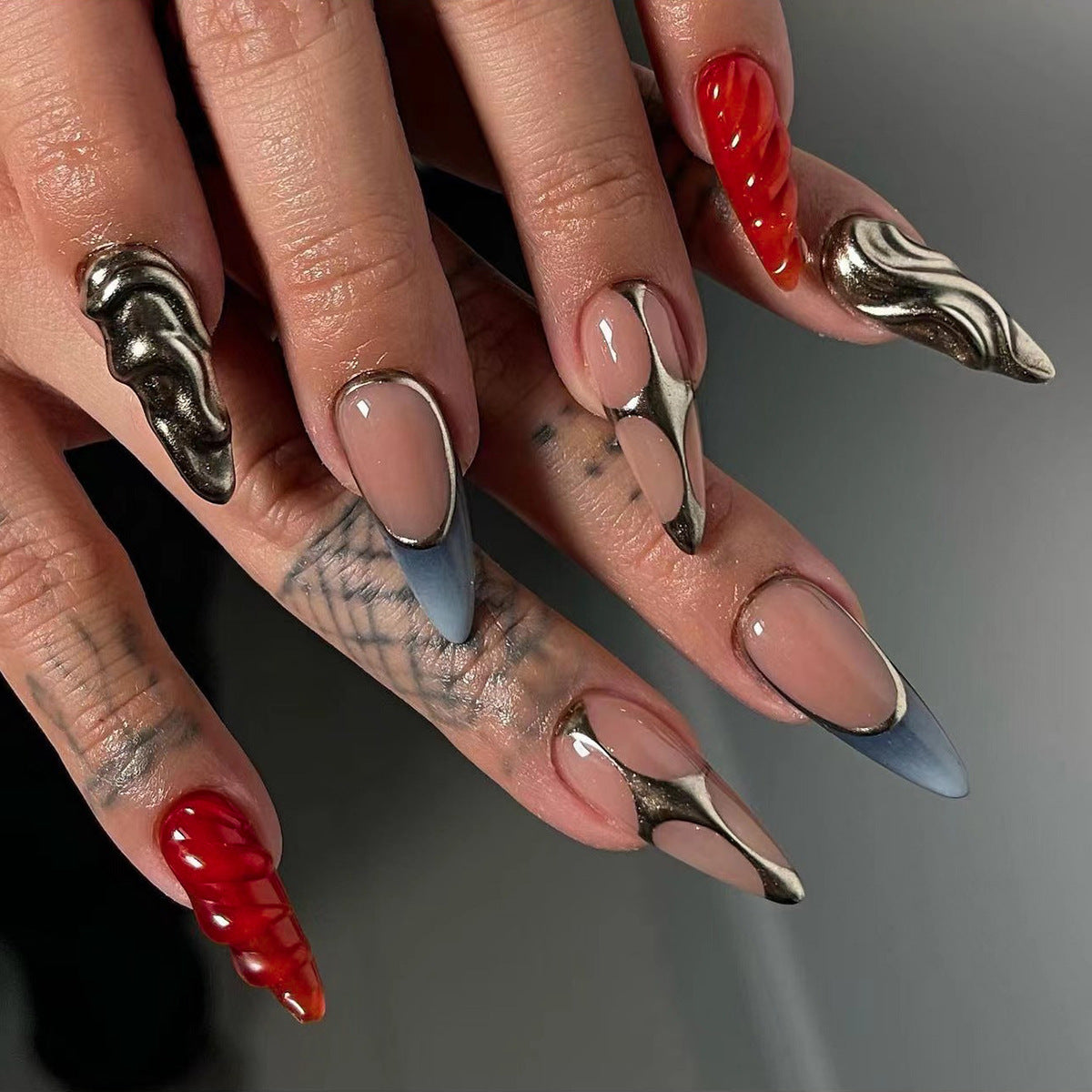Avant-Garde Metallic Stiletto Press-On Nails – Long Glue-On Nail Tips