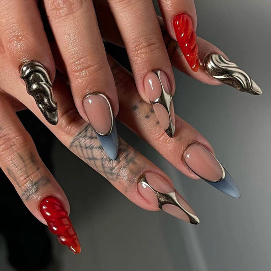 Avant-Garde Metallic Stiletto Press-On Nails – Long Glue-On Nail Tips