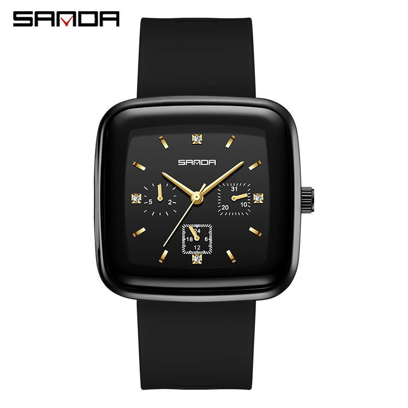 SANDA Unisex Square Quartz Watch – Silicone Strap Casual Watch with 50M Waterproof