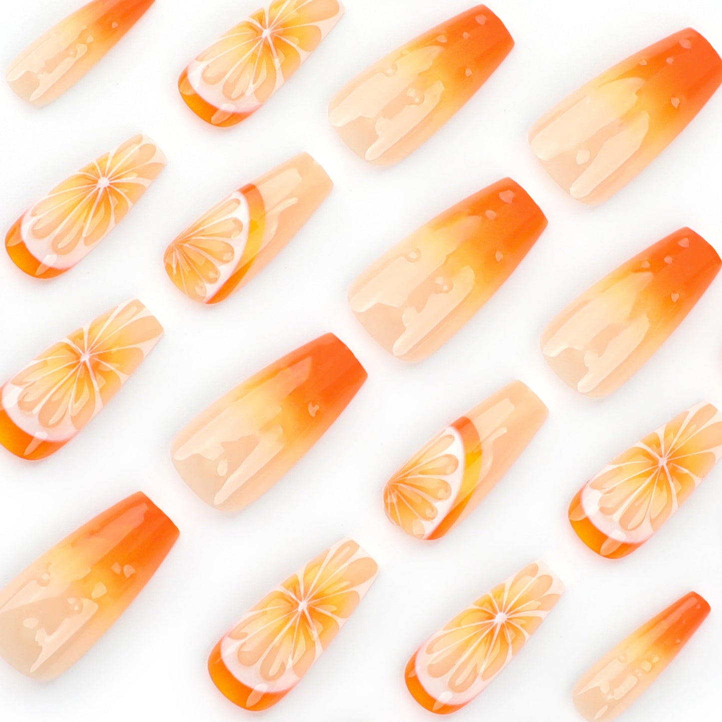 Press-On Nails Orange Ombre Citrus Slice 3D Fruit Design – Glue-On False Nails