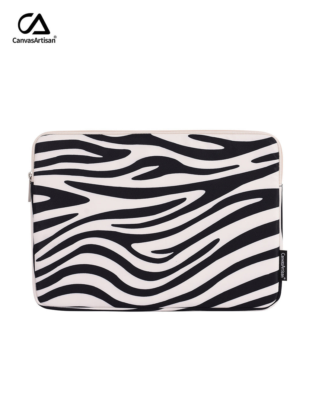 White-Black Zebra Waterproof Laptop Bag – Animal Stripe Sleeve, Shock-Resistant Polyester Cover