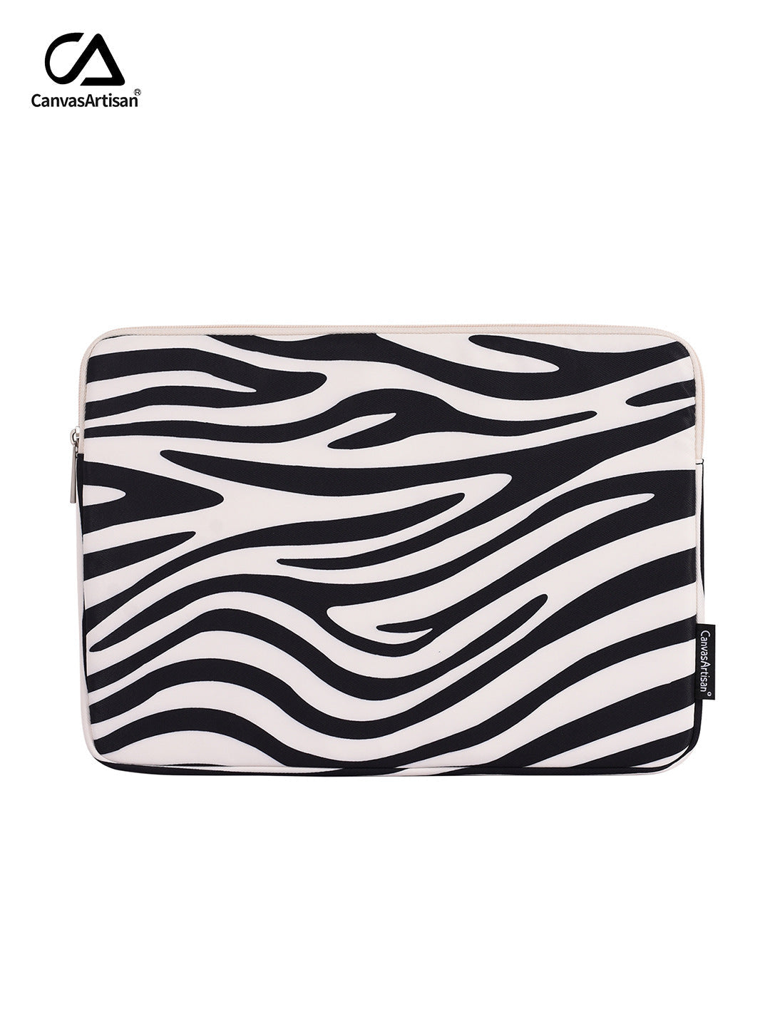 White-Black Zebra Waterproof Laptop Bag – Animal Stripe Sleeve, Shock-Resistant Polyester Cover